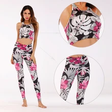 Yoga Set flowers print tracksuit Women Fitness Clothing Sportswear Woman Gym Leggings Sports Bra Dance Sports Suits Tight Pants