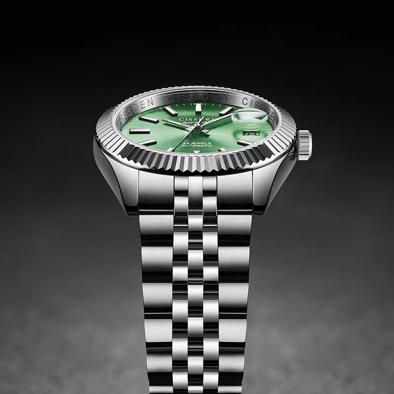 CISSDEN 2021 Men Mechanical Watch Top Brand Luxury Automatic Watch Sport Stainless Steel Waterproof 100M Watch Men NH35A Green