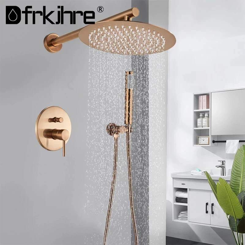 Runde Duscharmatur Mit Regenfall, Gebürstetes Roségold, Badezimmer-Duschset, Wandmontage, Badewanne, Abs-Duscharmatur