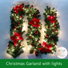2.7 M Christmas LED Rattan Garland Decorative Green Christmas Garland Artificial Xmas Tree Rattan Banner Decoration Wreath