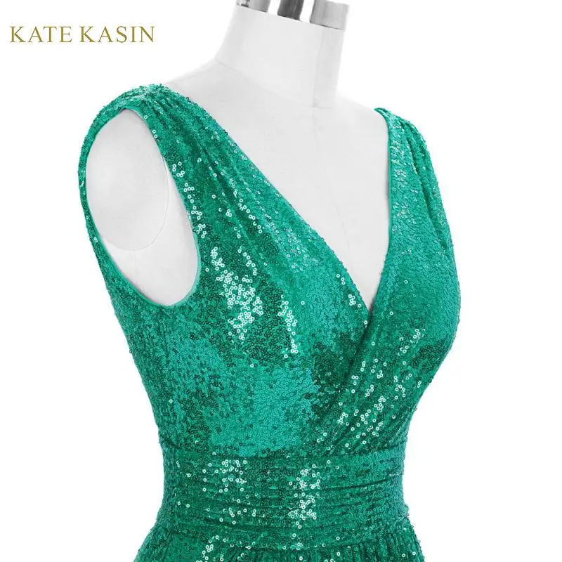 Kate Kasin длинное вечернее платье с блестками, летнее женское платье без рукавов с v-образным вырезом, вечерние платья длиной до пола, 7 цветов, платье для выпускного вечера
