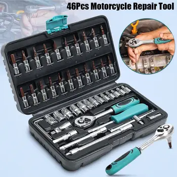 

46pcs Car Repair Tool Set 1/4-Inch Socket Set Ratchet Torque Wrench Combo Tools Kit Auto Repairing Tool