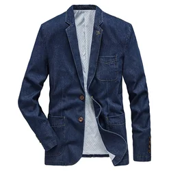 M-4XL Denim Blazer Men Jacket Cotton Autumn Spring Fashion Male Clothes Slim Fit Business Jean Coats Men Casual Suits