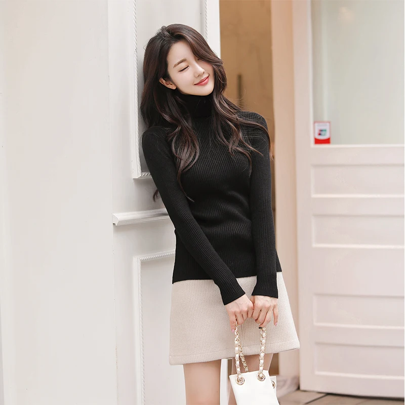 

Turtleneck sweater women's pullover sweater autumn and winter thickened western style solid color outer wear all-match base coat