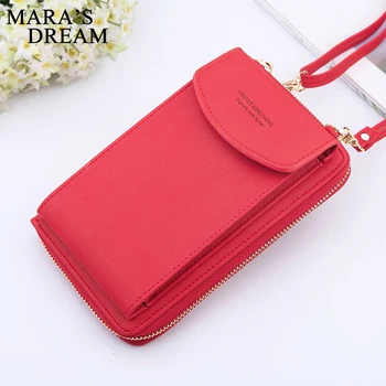 

2020 Women Wallet Solid Color Leather Shoulder Straps Shoulder Bag Mobile Phone Big Card Holders Wallet Handbag Pockets girls
