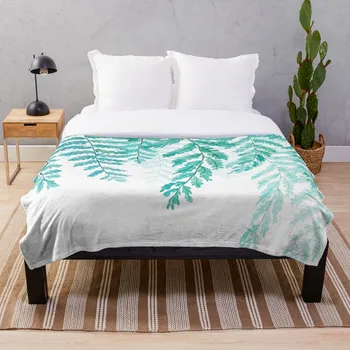 

green fern top to bottom watercolor Throw Blanket Soft Sherpa Blanket Bed Sheet Single Knee Blanket Office Nap Blanket