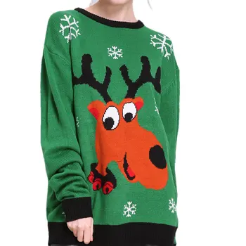 

Ugly Sweater Elk Loose Christmas Sweater Women Autumn Winter Long Sleeve Pullover Knitted Jumper Tops M90491