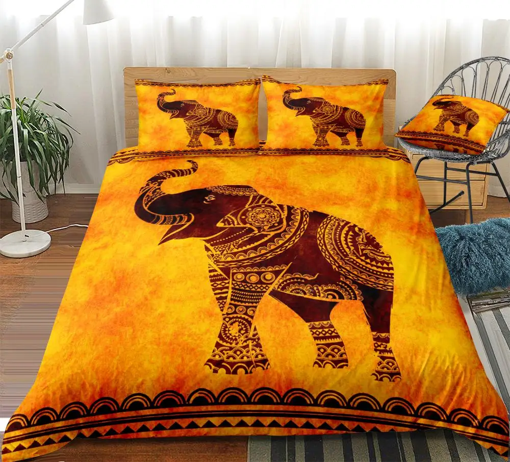 

Elephant Duvet Cover Set Retro Gold Elephant Egypt Style Bedding Set Ethnic Style Beds Set Home Textiles Microfiber For Kids
