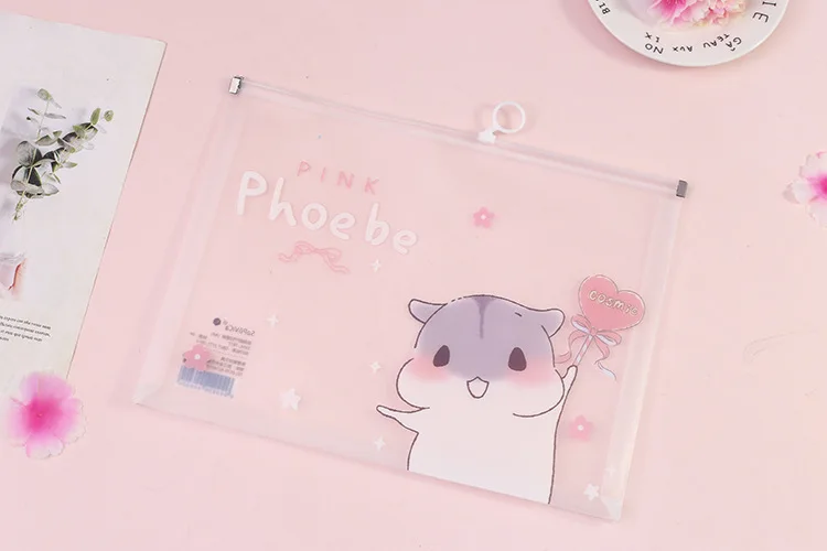 1PC Kawaii Creative Peter Mouse A4 PP Zipper File Folder Bag Document Paper Organizer Storage Bags School Office Stationery