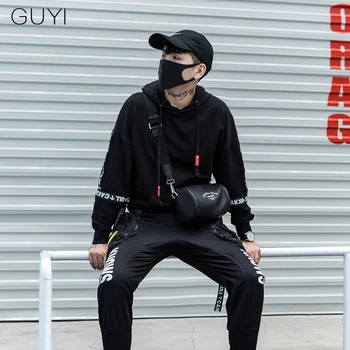 

Letter Print Ribbons Hip Hop Hoodies Sweatshirts Men's Black Hooded Sport For Men Pullover Vetements Streetwear Male BF Hoodies