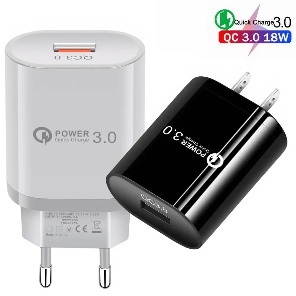 QC3.0 USB быстрое зарядное устройство быстрый адаптер для зарядки 18 Вт портативное Сетевое зарядное устройство ЕС США штекер для SAMSUNG IPHONE HUAWEI