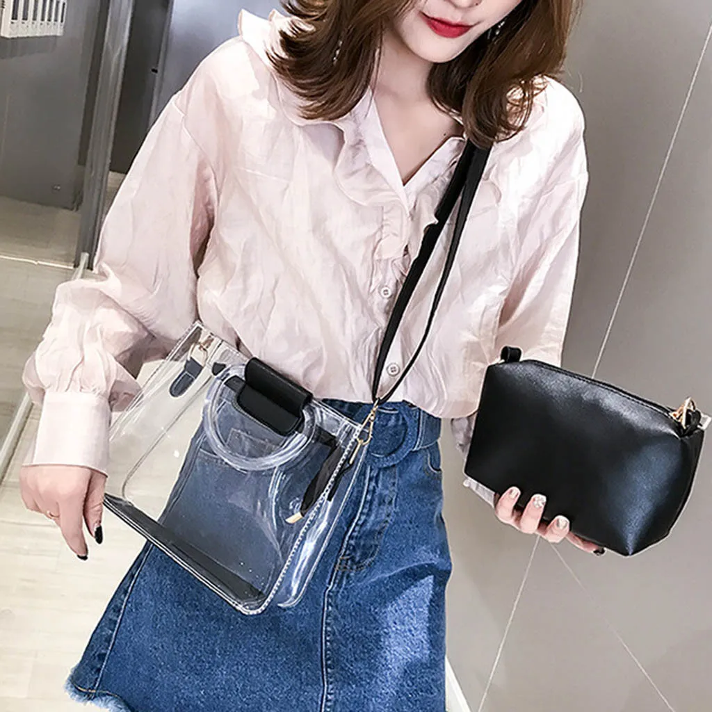 Femme sac à main 2PC gelée Transparent Messenger 2019 nouveau Portable épaule bolso mujer torebka damska shopper sac main #40