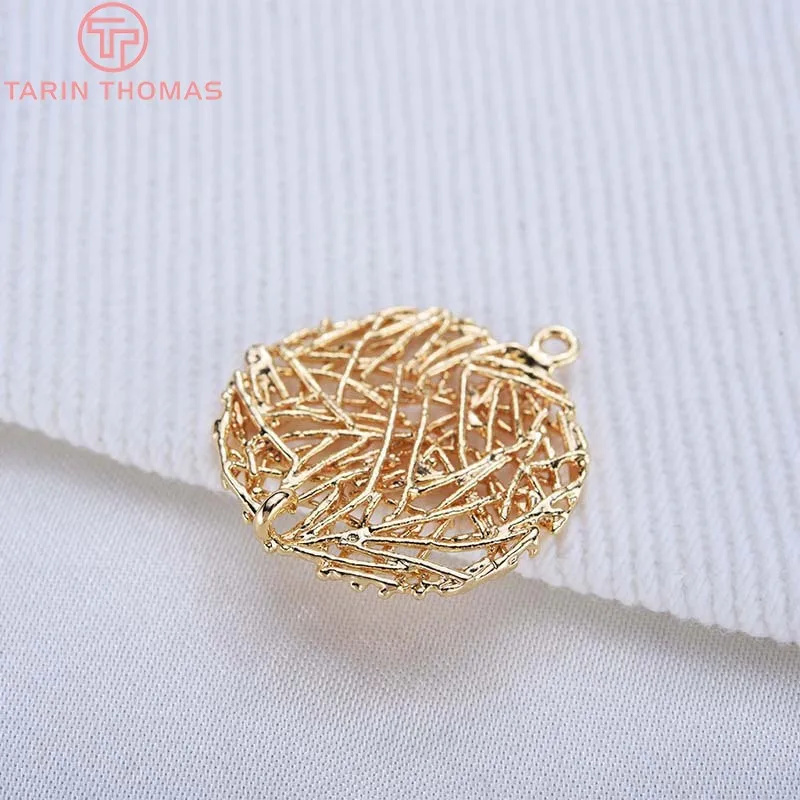 (818)4PCS 22MM 24K Champagner Gold Farbe Überzogene Messing Hohl Mesh Runde Charms Anhänger Hohe Qualität Diy schmuck Zubehör – Detail 4