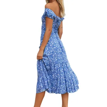 

Women Off Shoulder Ruffles Casual Fashion Long Maxi Dress Summer Ladies Beach Party Sun Dress