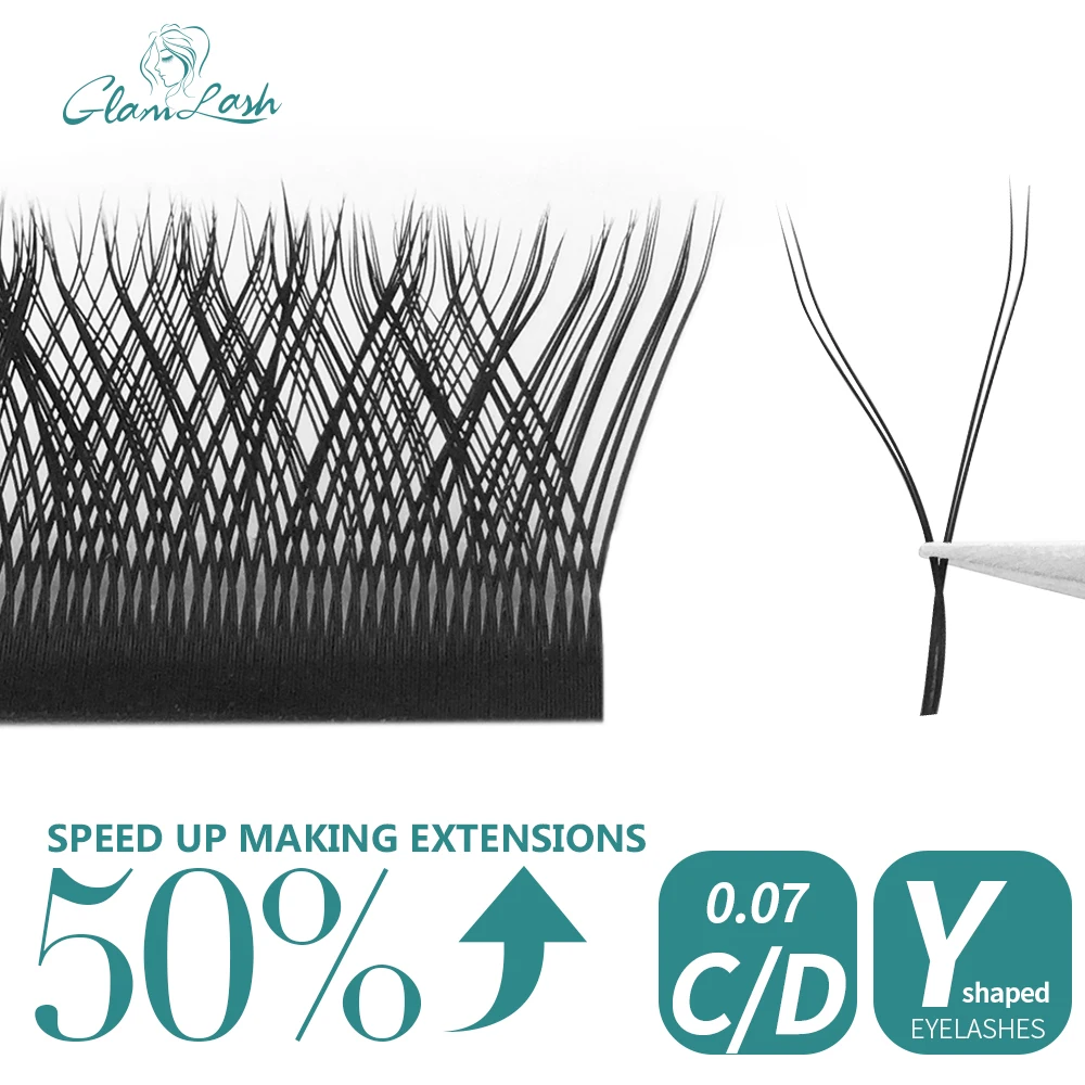 

GLAMLASH Y Shaped Natural False eyelashes Auto-Fans individual YY Eyelash Extension Shape Volume Lash Tools 2D 8-14mm Soft