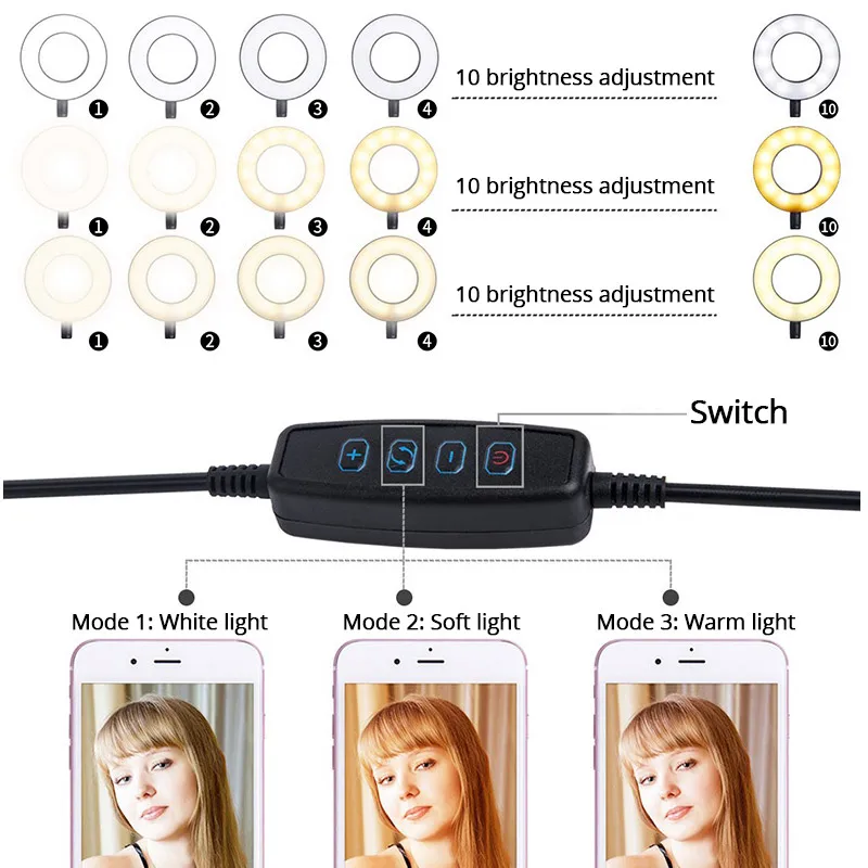 Светодиодный кольцевой светильник для селфи с держателем для сотового телефона фото селфи-студия кольцевой светильник для живого потока макияж камера лампа Телефон Клип держатель