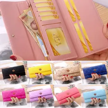 

Women Wallet Korean Version Long Buckle Buckle Lingge Three Fold Bills Folder Ladies Clutch Bag Wallet Card Package
