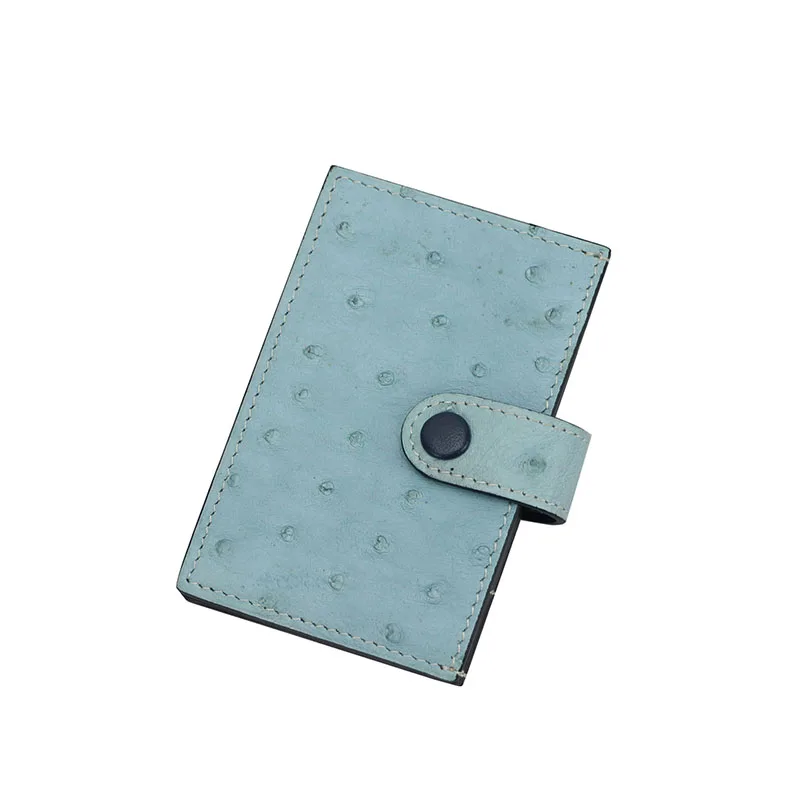 light blue Роскошная натуральная кожа страуса аккордеон держатель для карт мульти карманы визитная карточка кожаный Страус держатель для кредитных карт - Цвет: light blue