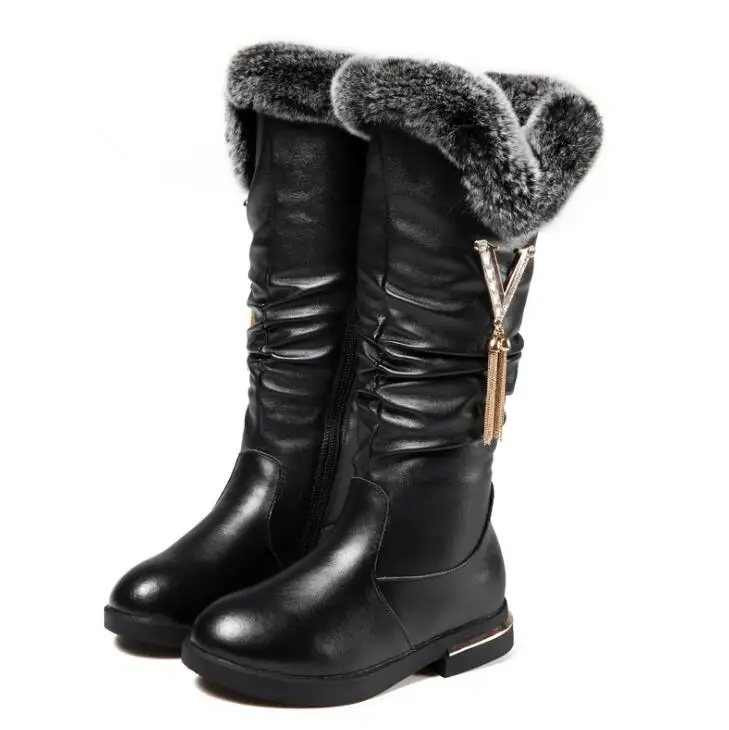 

Cowhide Children's Boots Winter New Girls Boots Fashion Plush Warm Snow Boots Rabbit Comfortable Fur Kids Shoes