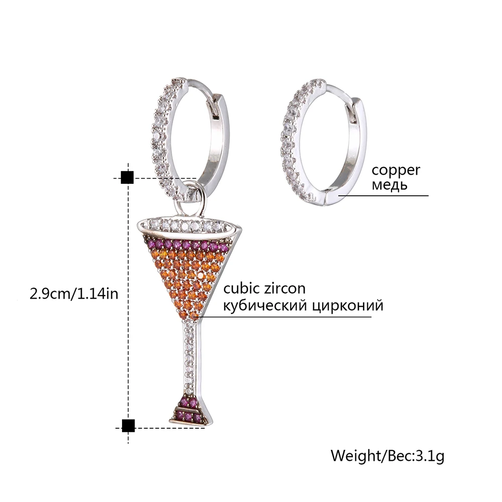 Роскошные Популярные разноцветные Асимметричные Коктейльные серьги-гвоздики с бокалом вина для женщин, модные одиночные круглые серьги, Прямая поставка