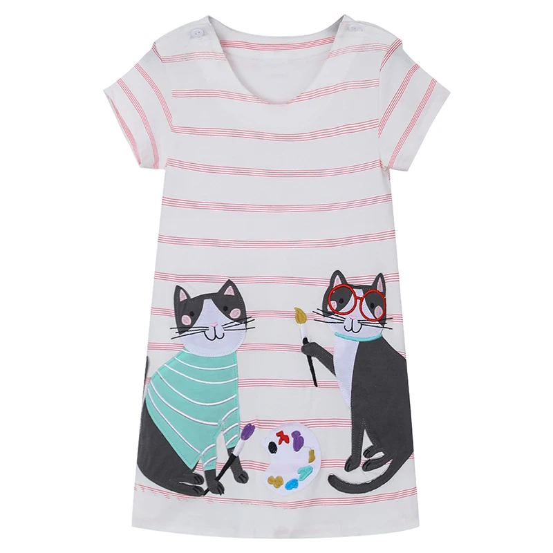 2020 New Girls Dress Summer 2-8 Years Casual 100% Cotton Unicorn Kids Short Sleeve Clothing Dresses For Children | Детская одежда и