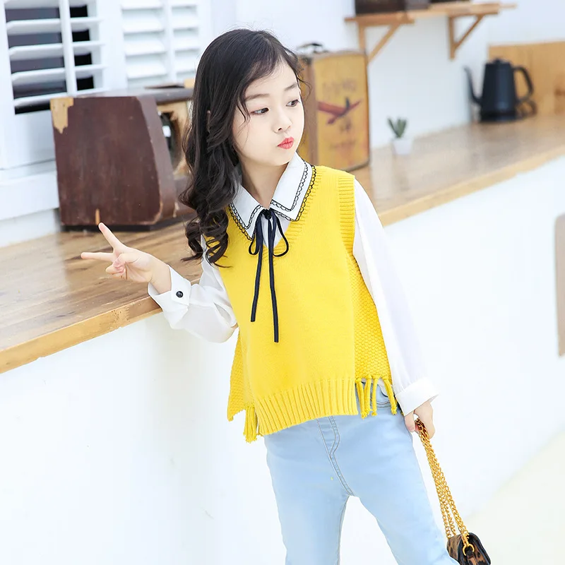 

2019 Spring Childrenswear Girls Waistcoat Sweater Knitted Children Yarn Waistcoat Children Fashion