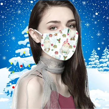 

1pc Christmas Face Mask + 2PCS Filters For Adults Unisex Reusable Washable Mouth Mask Santa Snowman Elk Print Party Mask Masque