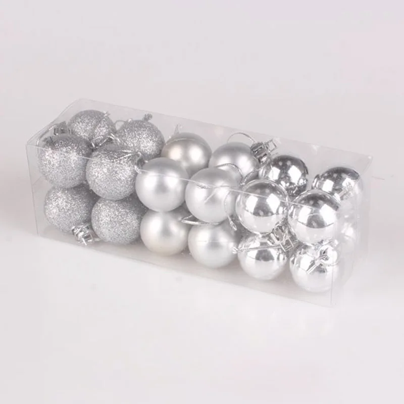 Silver Long box Горячая 24 шт 30 мм Мини рождественские мячики елочные шары пластиковое Дерево Висячие украшения для вечерние TY - Цвет: Silver Long box
