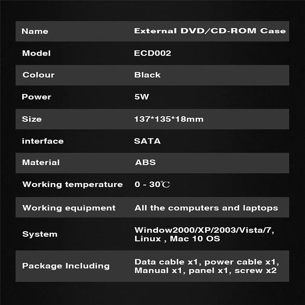 12,7 мм USB 2,0 Внешний DVD/cd-rom чехол для ноутбука Настольный ПК оптический диск SATA для SATA внешний корпус для DVD