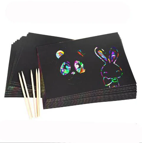 10 шт./компл. 16к/32 K бумага для скретч Арта Magic алмазов картина Бумага с Рисование палка для детей развивающая игрушка красочный Рисунок Игрушки ZXH