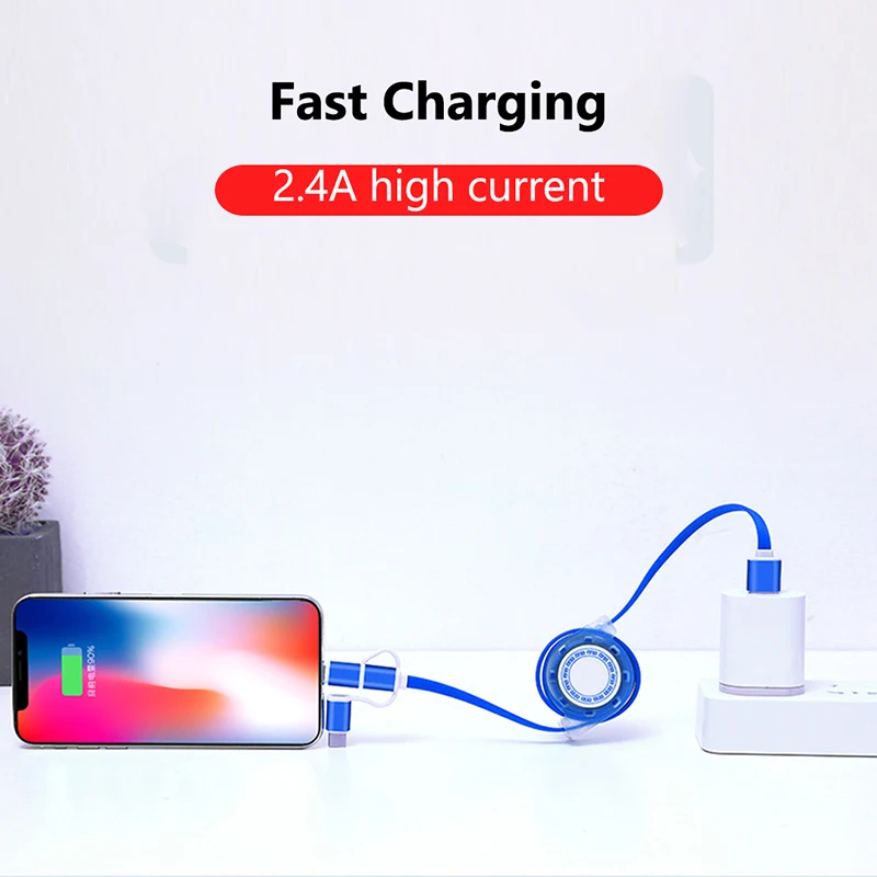 Выдвижной 3 в 1 кабель для быстрой зарядки type C Micro USB 2 в 1 Usb кабель зарядное устройство для samsung Note 10 S9 S10 plus Android Tipo C