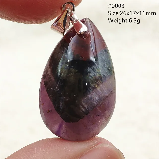 Genuine Natural Cacoxenite Auralite 23 Purple Red Pendant Water Drop Rutilated Bead Women Men AAAAAA 0003