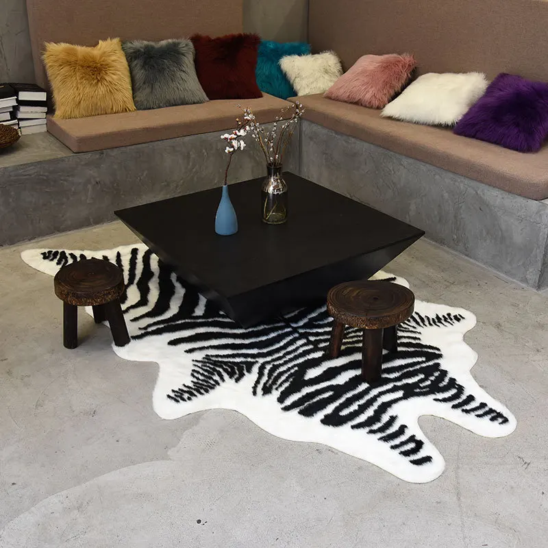 220*170cm zebra animal Printed Carpet Velvet Imitation Leather Rugs Fur Animal Skins Natural Shape Carpets Non-slip Mats 3