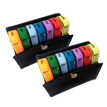 

2pcs Weekly Pill Box 28 Compartments Leather Pill Storage Box Moistureproof Medicine Box Vitamin Container