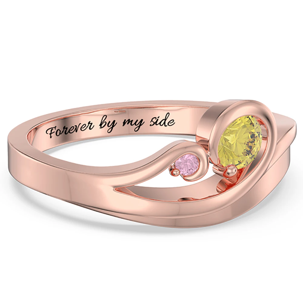 Sweey дропшиппинг персонализированные Swirling Promise кольцо с камнем рождения на заказ элегантное гравированное женское кольцо