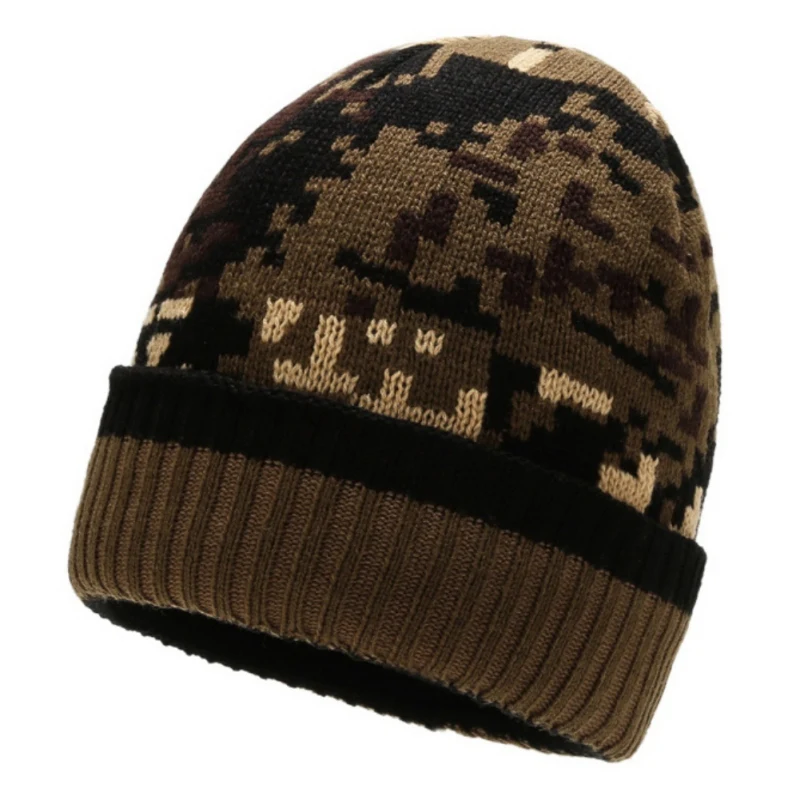 Z Men Women Winter Elasticity Knitting Bonnet Skullies Beanie Cap Camo Thick Plush Lining Warm Skiing Knitted Cuffed Beanies - Цвет: Z