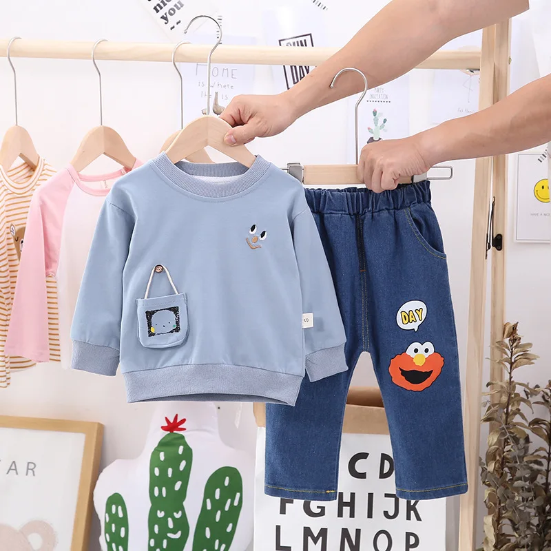 

2019 Autumn Clothing Children Baby Stereo with Two-Piece Set Cartoon Pattern Sesame Street Jeans Fashion