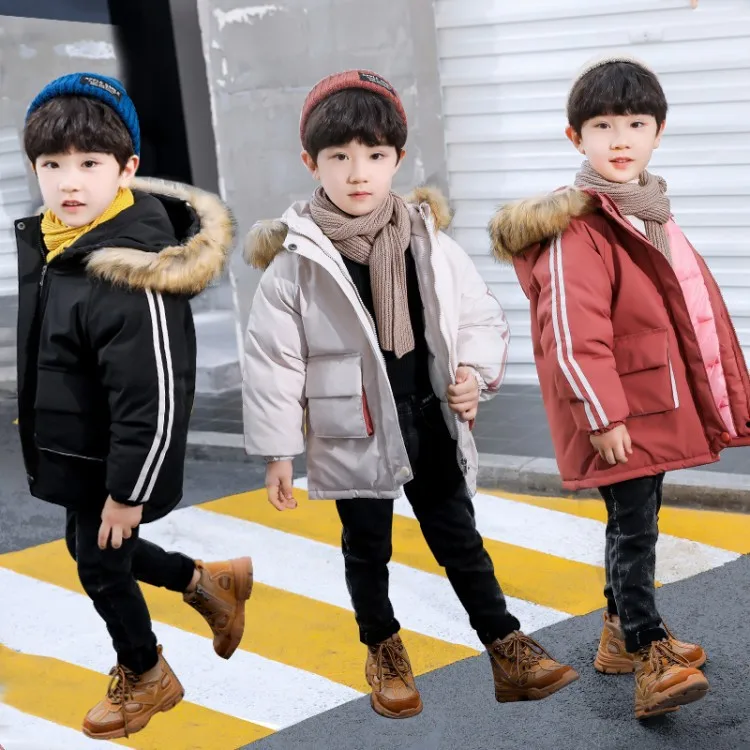 

2019 New Style Winter Large Pocket BOY'S Girls Mid-length Cotton Coat Big Boy Padded Cotton Overcoat Winter