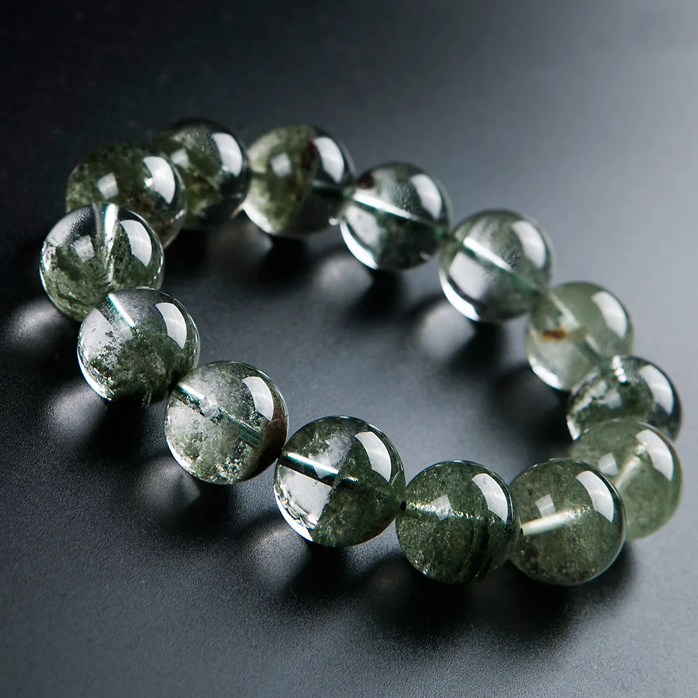 16mm Natural Green Phantom Quartz Bracelet Ghost Chlorite Crystal Clear Round Beads Stretch Garden Women Men AAAAA