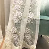 European high-end luxury window screen embossed rope embroidery flower tulle curtain for living room bedroom beige sheer  ZH400X ► Photo 3/6