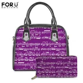 

FORUDESIGNS Sheet Music Purple Desin Female Luxury Top-handle Handbag and Purse Sets Girls Tote Shoulder Daily Bags Bolsa Mujer