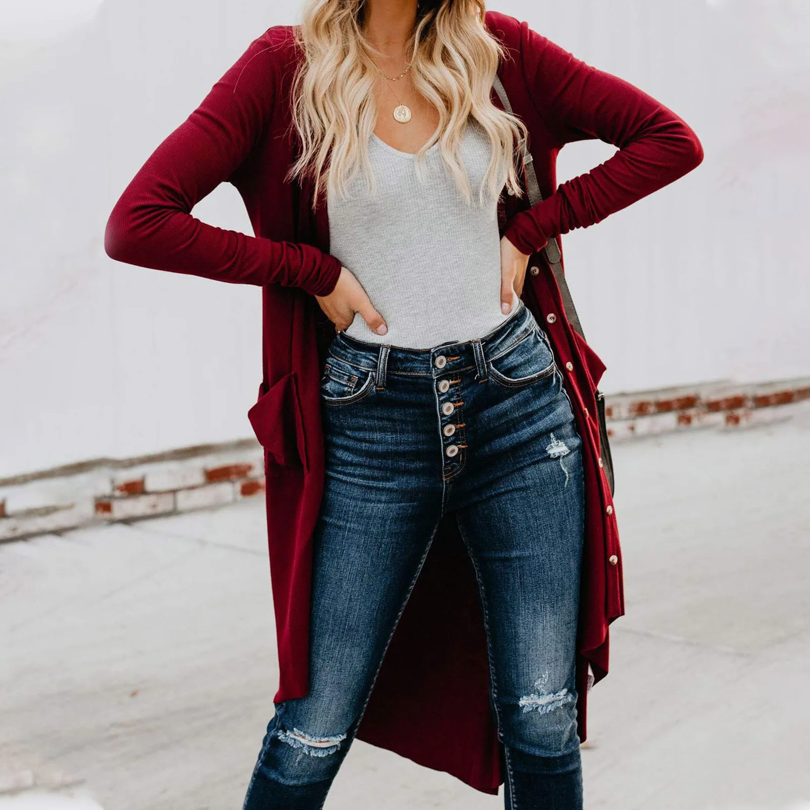 Women's Sweater Coats Women Long Sleeve Solid Color Snap Button Down Knit Ribbed Cardigans Autumn Knitted Sweaters Outwear #4 1