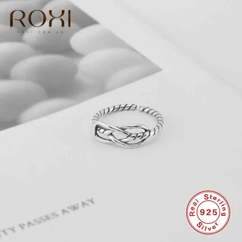 ROXI 925 пробы Серебряные Кольца Бесконечность Любовь Узел для женщин черные античные тайские серебряные Регулируемые кольца на палец Свадебные украшения