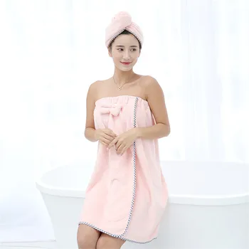 

Women Bath towel Bathroom skirt Super Absorbent Quick-drying Gift for girlfriend spa Shower cap Robe Hair Towel