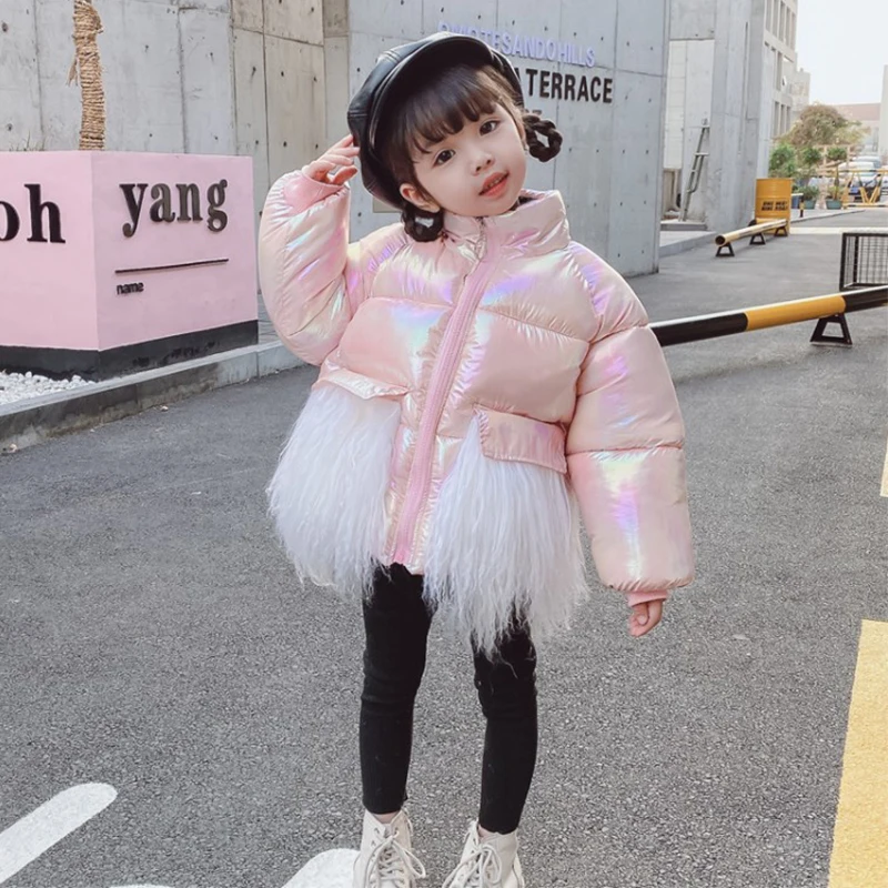 pink Милые меховые короткие куртки с кисточками в стиле пэчворк для девочек; Детские хлопковые Утепленные Пальто; детская теплая верхняя одежда; топы для маленьких детей; ws1302 - Цвет: pink