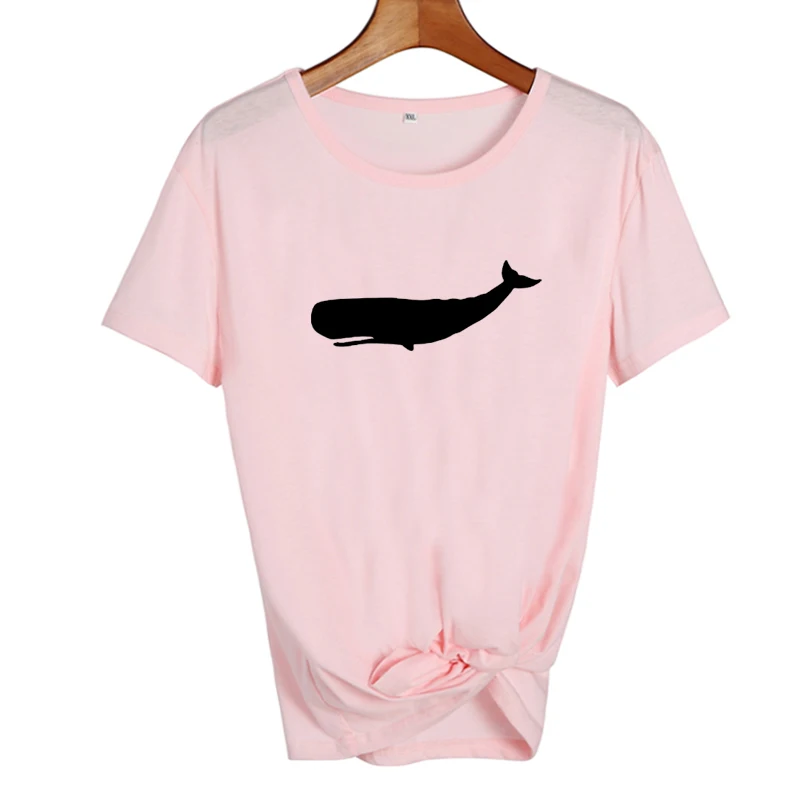 pink-black Футболка с рисунком Кита Моби Дик, женские футболки с милым принтом, женские топы с океанским животным, Harajuku, Повседневная футболка для женщин - Цвет: pink-black