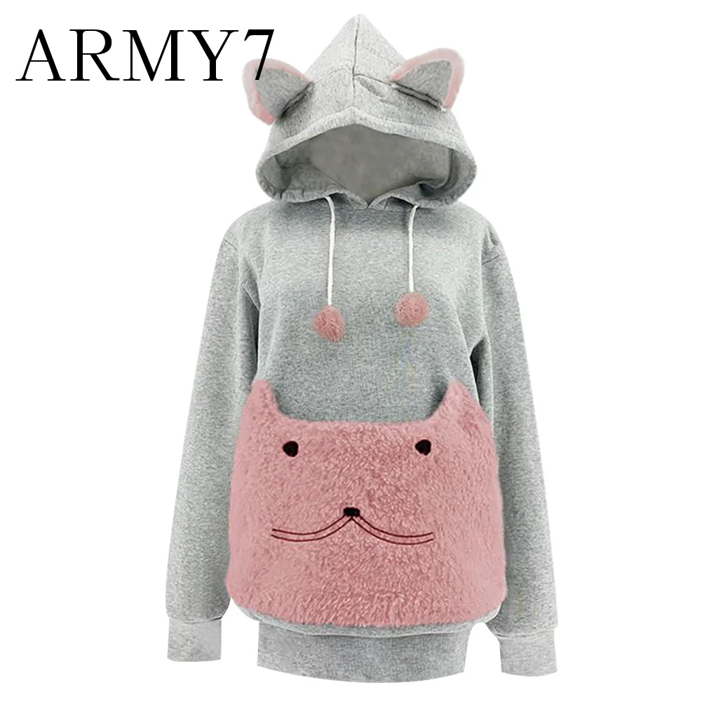 Kawaii кошачьи ушки негабаритных толстовка платье зима теплая женская меховая