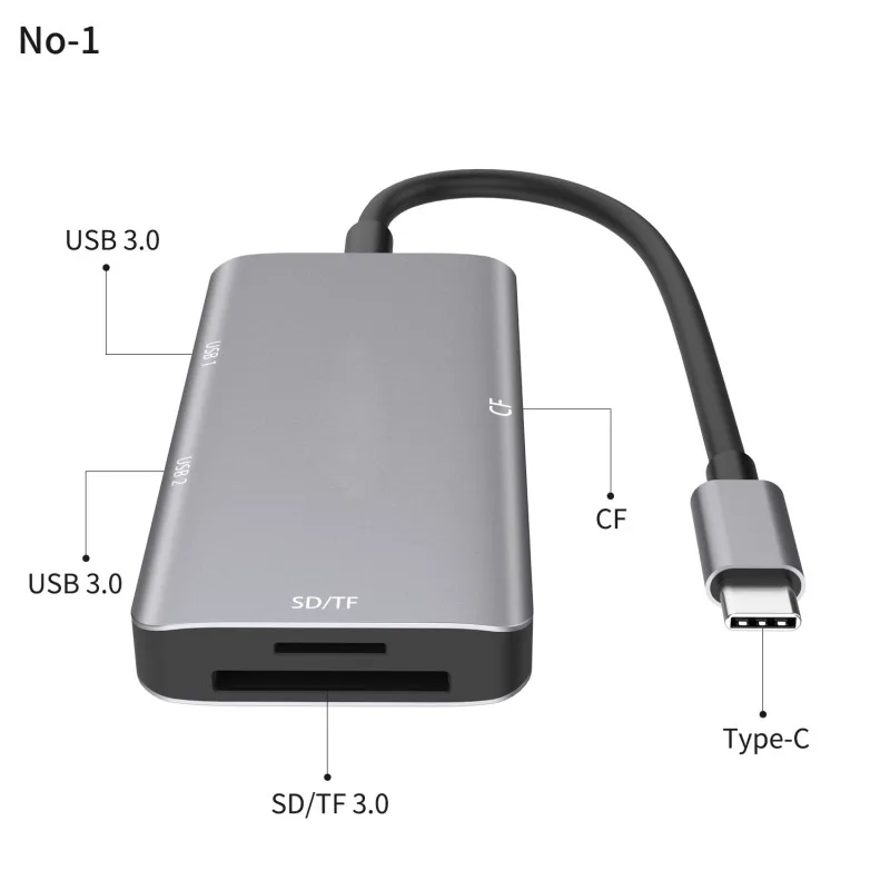 2 порта USB 3,0 хаб-конвертер адаптер Многофункциональный тип-c для CF/SD/TF кардридер совместимый с USB 2,0/1,1 для MacBook Air