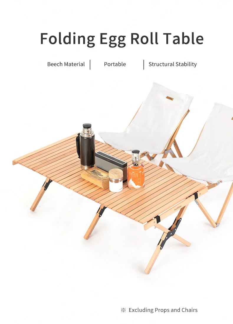 Naturehike Outdoors Wood Table Folding Portable Egg Roll Style Bearing 30kg Stable Table Solid Wood Driving Tour Barbecue Picnic