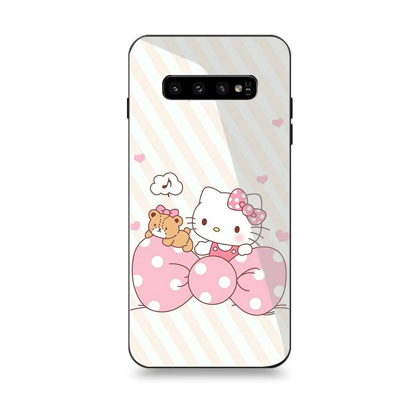 Чехол для телефона Стекло для samsung A10 A20 A30 A40 A50 A60 A70 S7 край S8 S9 S10 плюс Чехол рисунок «Hello Kitty» милый